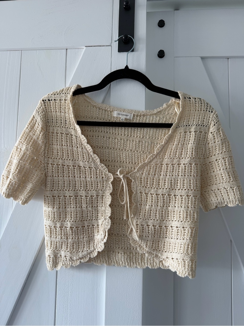 No Comment Crochet Tie-Front Cardigan Size Small Cream